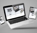 flying laptop, mobile and tablet 3d rendering showing mobile design responsive web design